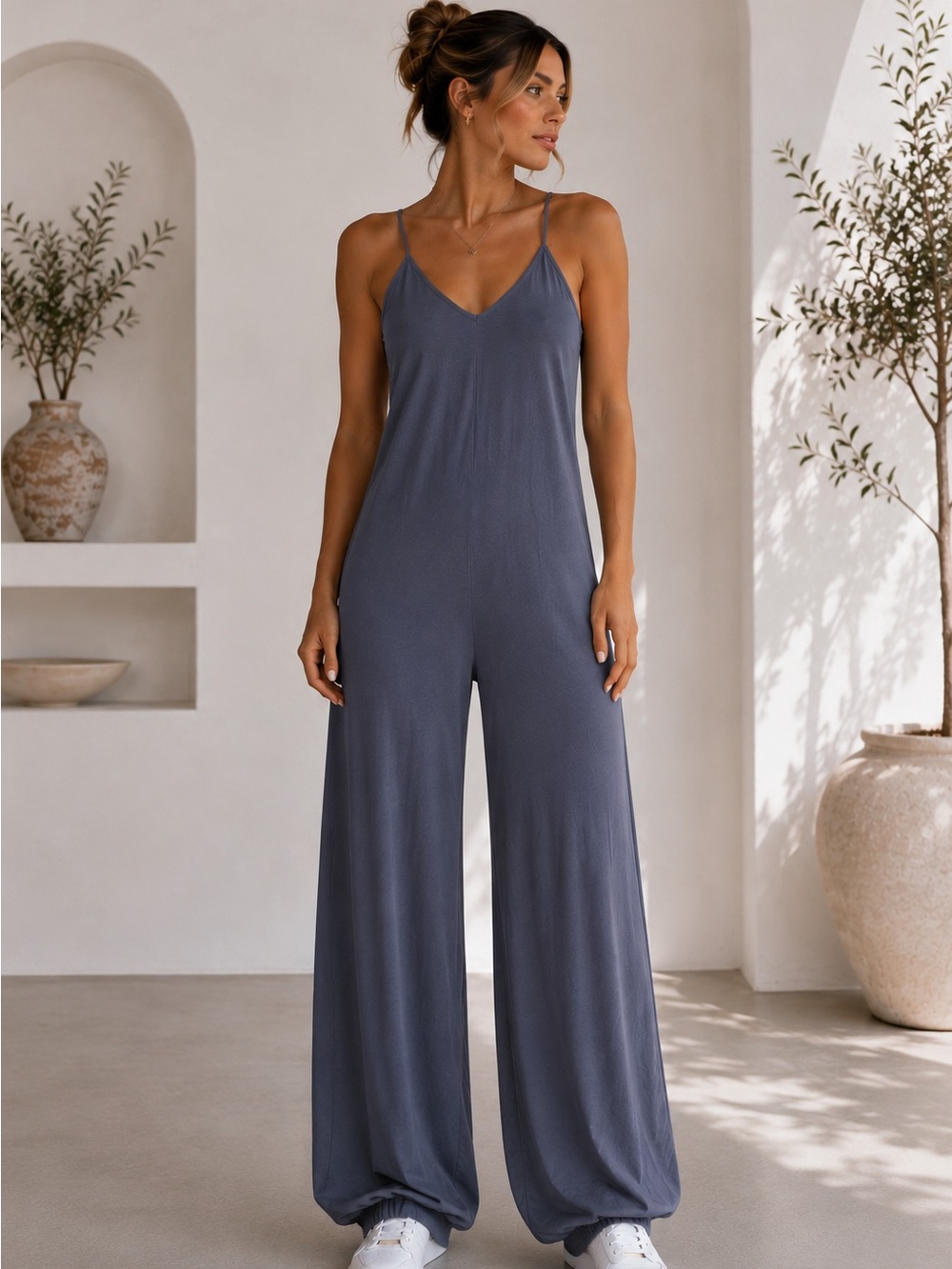 Zara Women's Sleeveless Wide Leg Jumpsuit Size
Medium | Adjustable Tie Back